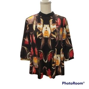 Ted Baker Sameey Pleated Floral Top Size 3 Dark Floral
